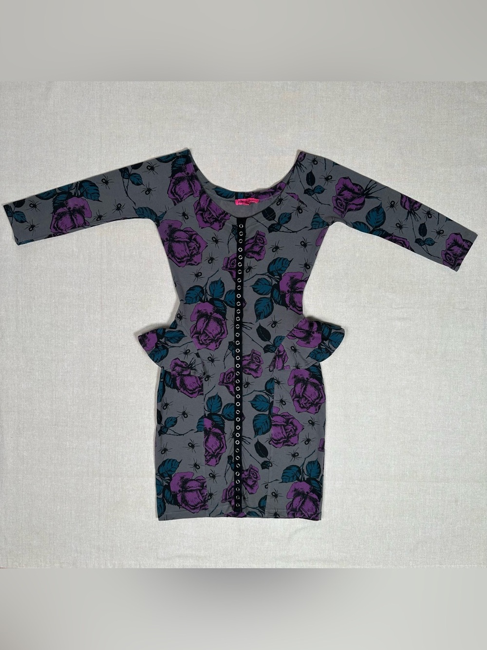 VTG Betsey Johnson Spider Rose Peplum Dress Size P ASO Aria Montgomery Goth Y2K - Picture 4 of 11